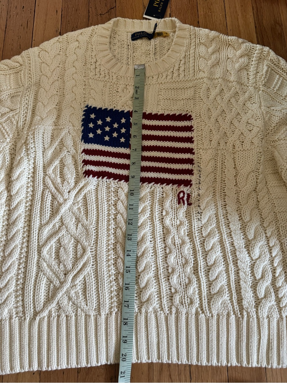 Polo by Ralph Lauren Cream Cable-Knit Sweater with American Flag USA - Picture 10 of 12